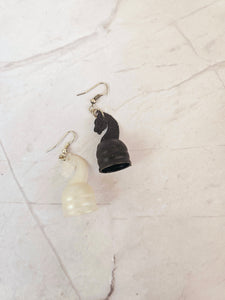Chess Earrings - Horse Charm - Black & White - Game Changer!!